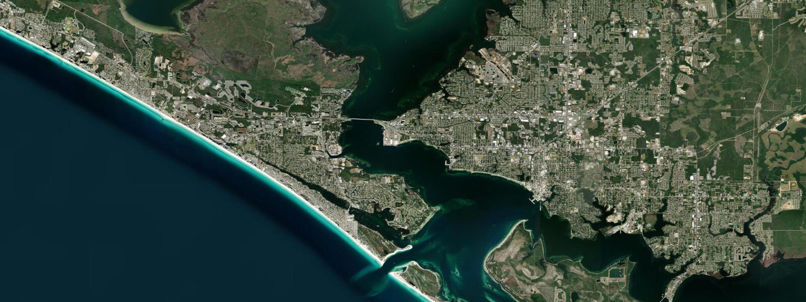 Satellite view of the coast near Panama City Beach