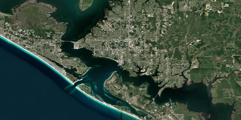 Satellite view of the coast near Panama City, FL