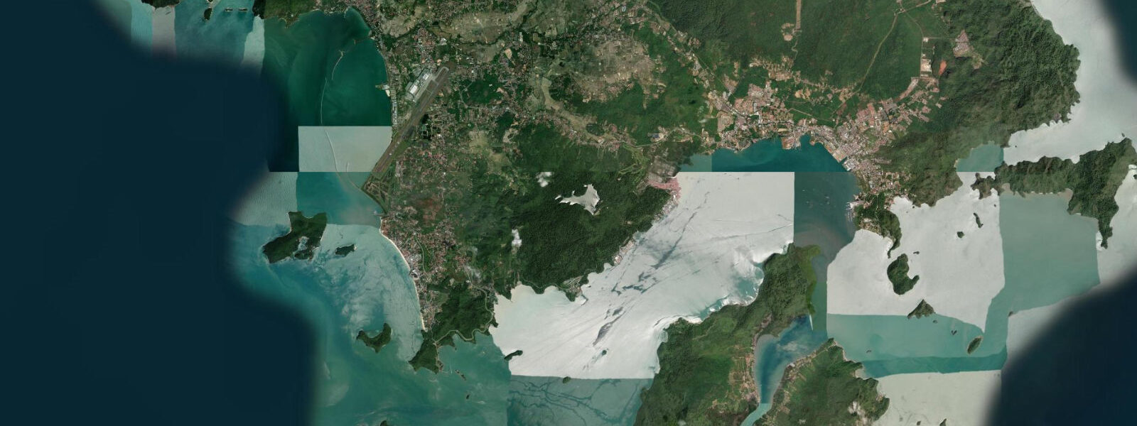 Satellite view of the coast near Pantai Cenang, Langkawi, Kedah