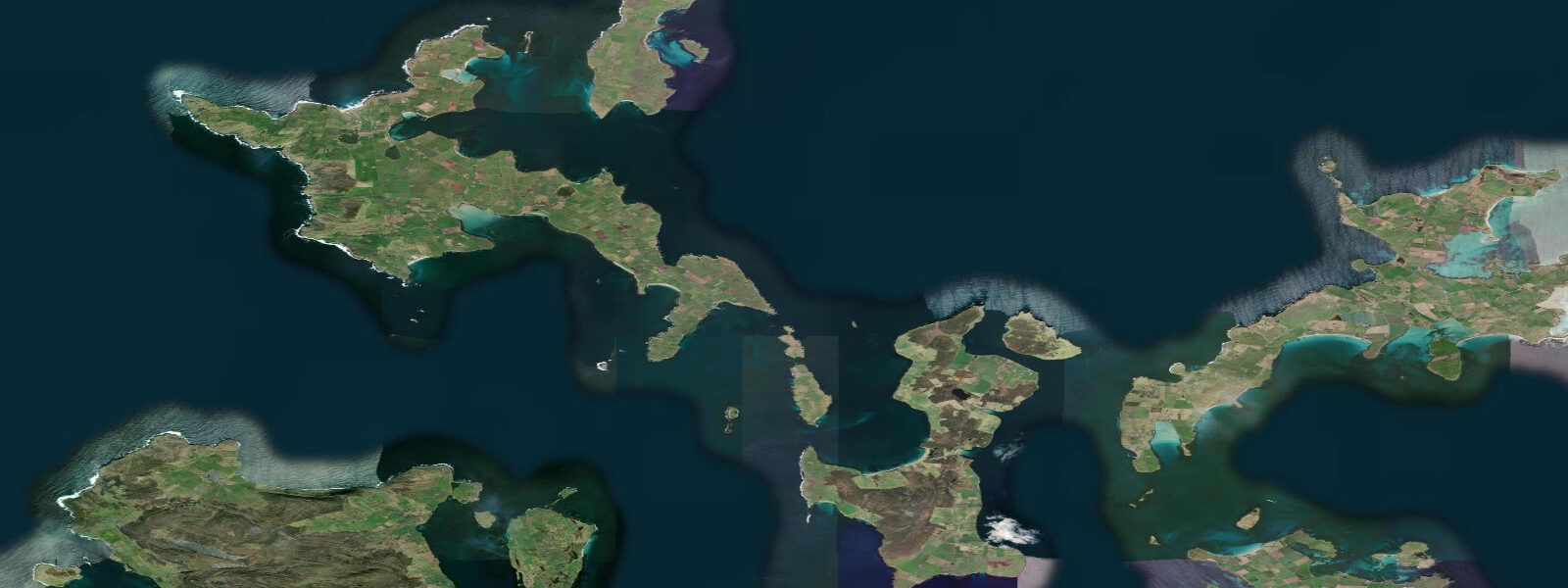 Satellite view of the coast near Papa Westray, Orkney