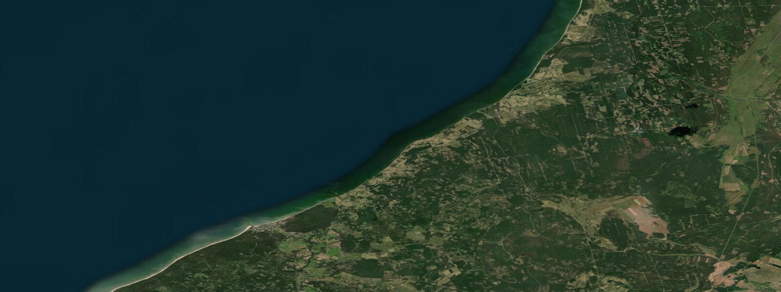 Satellite view of the coast near Pavilosta, Latvia