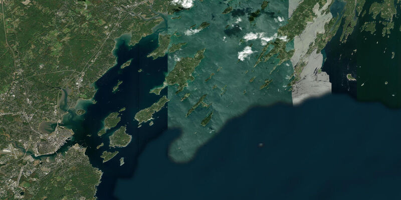Satellite view of the coast near Peaks Island