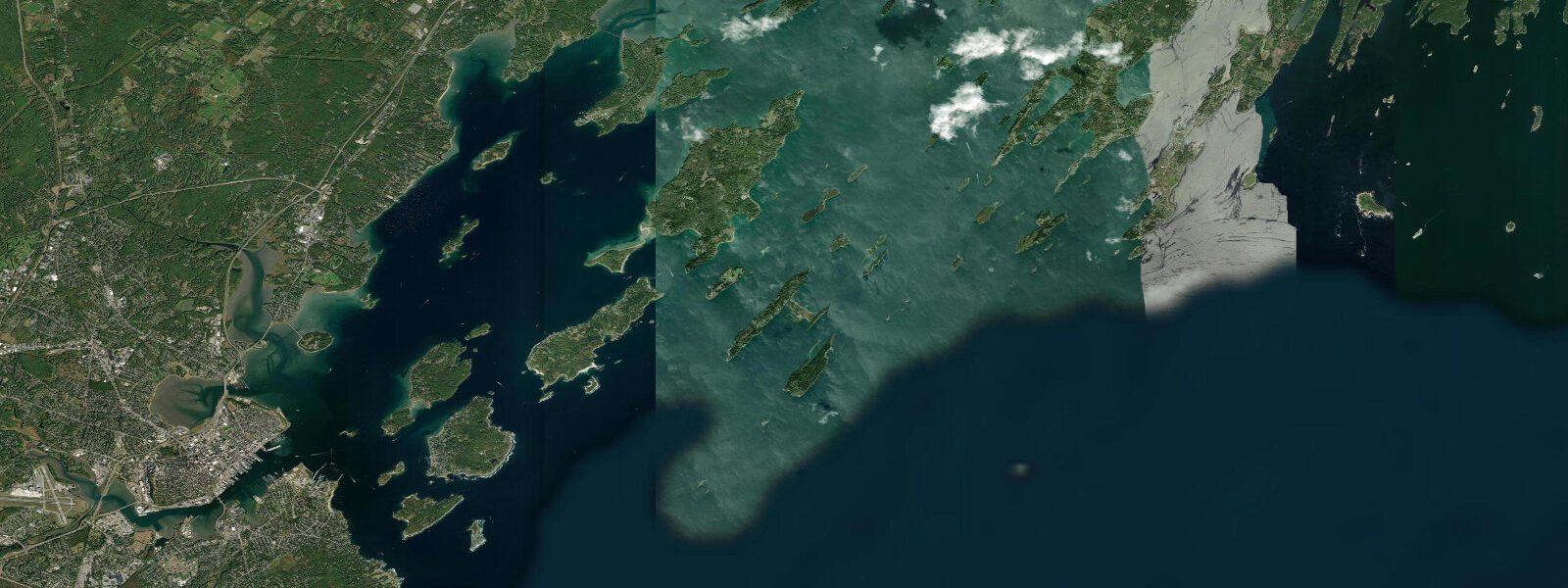 Satellite view of the coast near Peaks Island