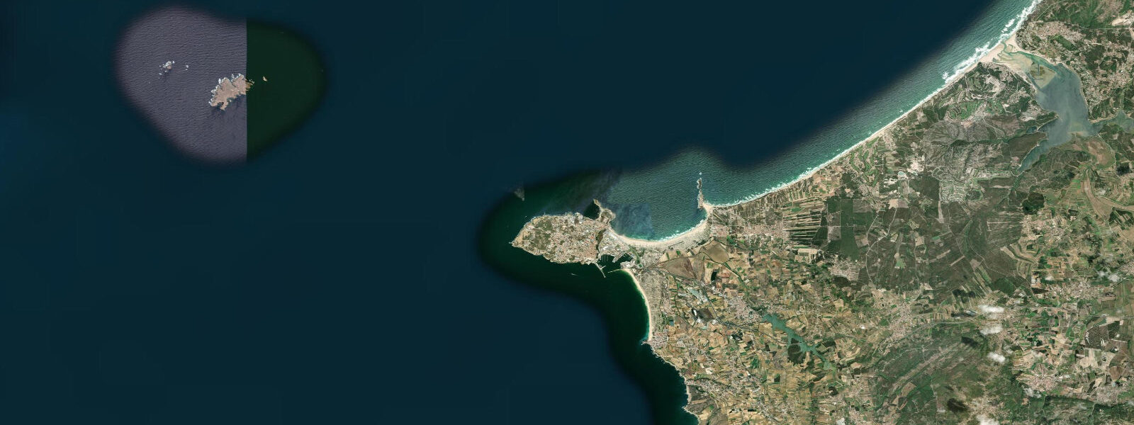 Satellite view of the coast near Peniche, Centro Coast