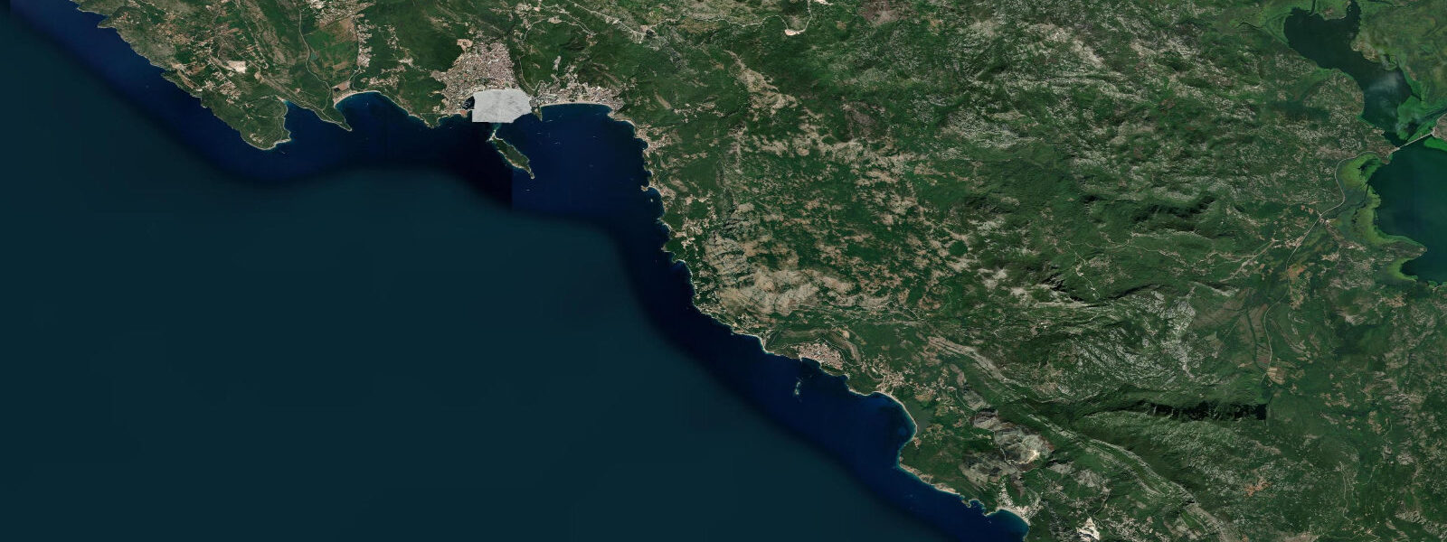 Satellite view of the coast near Petrovac