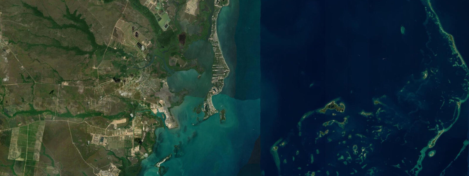Satellite view of the coast near Placencia Village, Belize