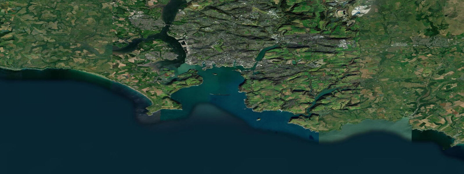 Satellite view of the coast near Plymouth, Devon