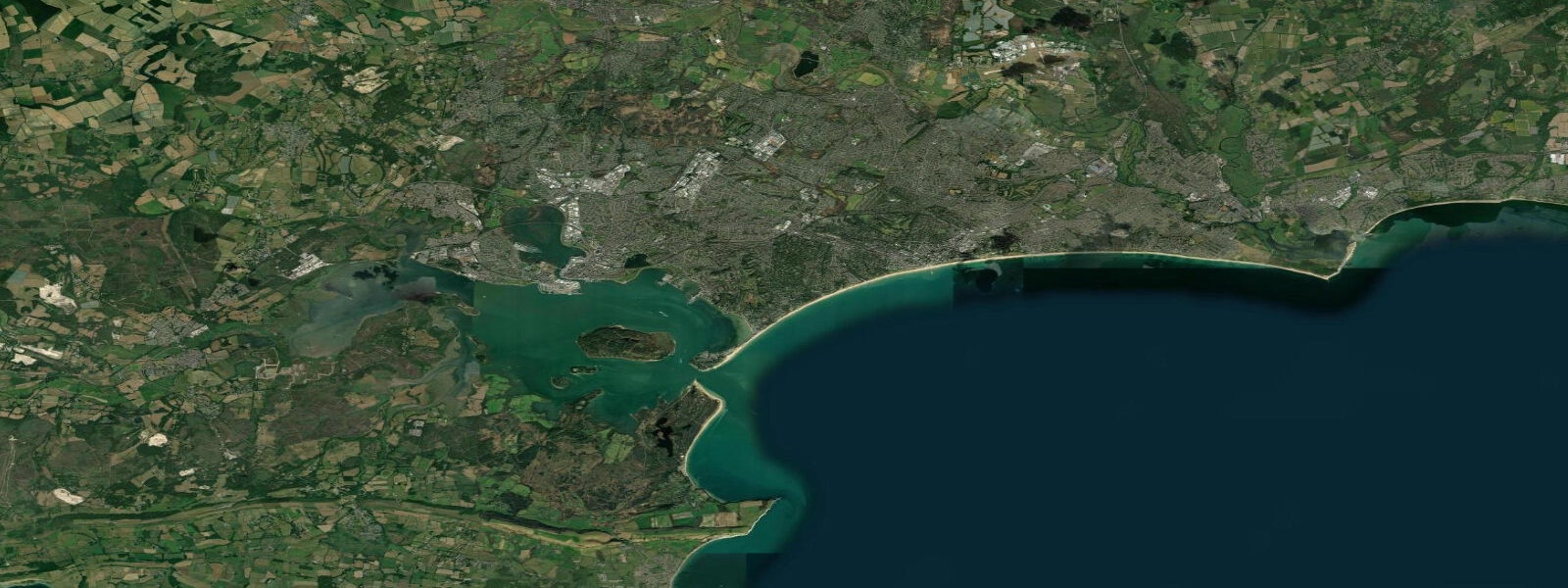 Satellite view of the coast near Poole