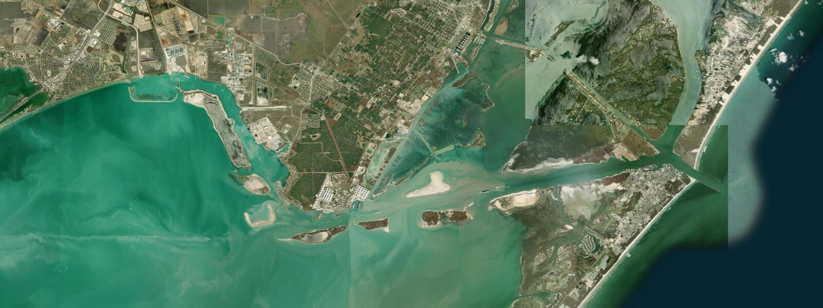 Satellite view of the coast near Port Aransas, TX