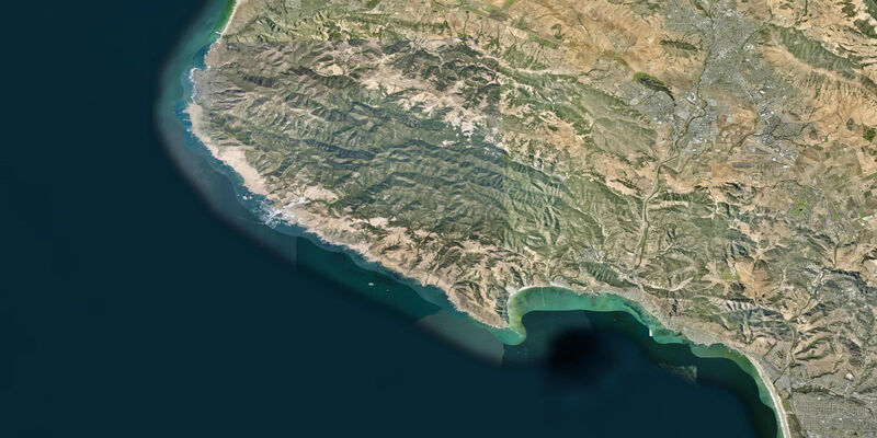 Satellite view of the coast near Port San Luis