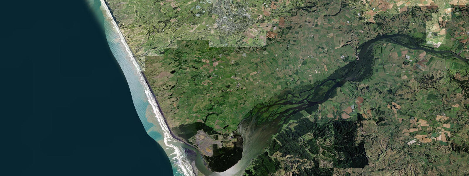 Satellite view of the coast near Port Waikato, Waikato