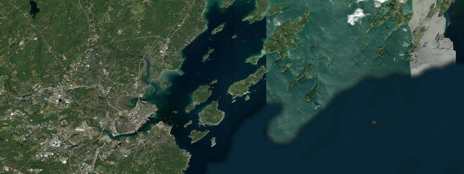 Satellite view of the coast near Portland, ME