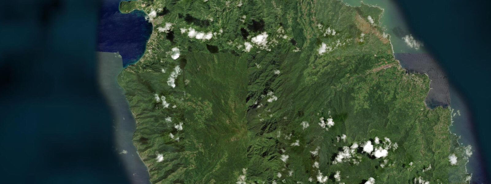 Satellite view of the coast near Portsmouth, Dominica