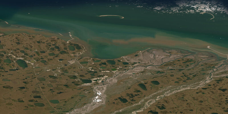 Satellite view of the coast near Prudhoe Bay