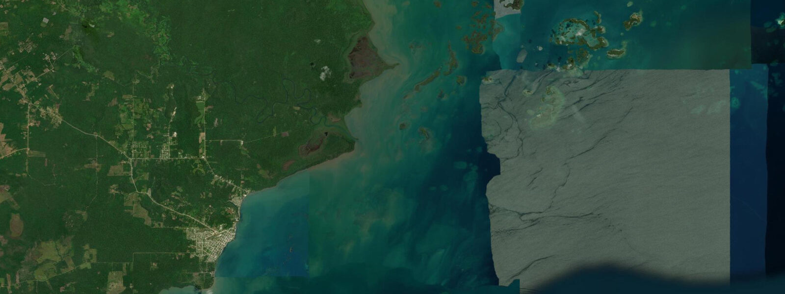 Satellite view of the coast near Punta Gorda, Belize
