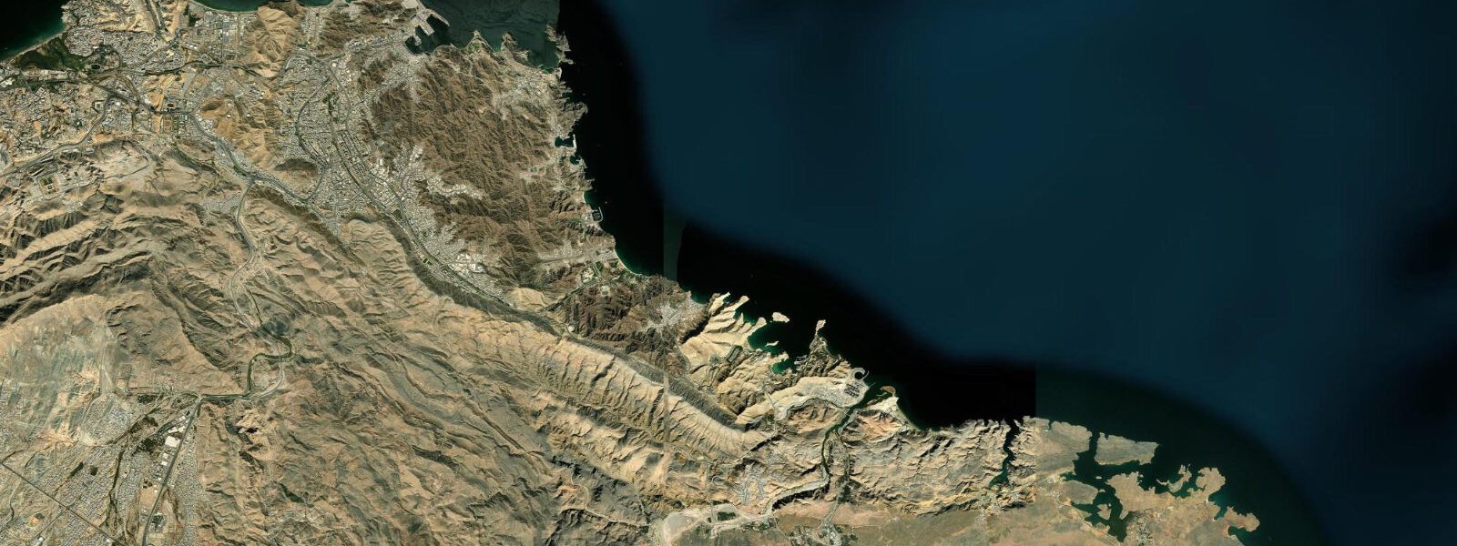 Satellite view of the coast near Qantab Beach