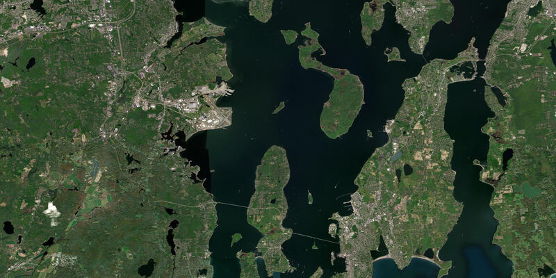 Satellite view of the coast near Quonset Point