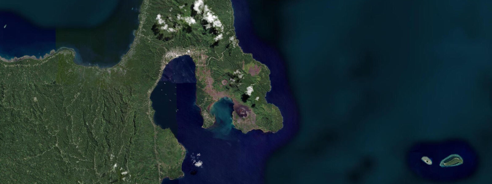 Satellite view of the coast near Rabaul, East New Britain, PNG