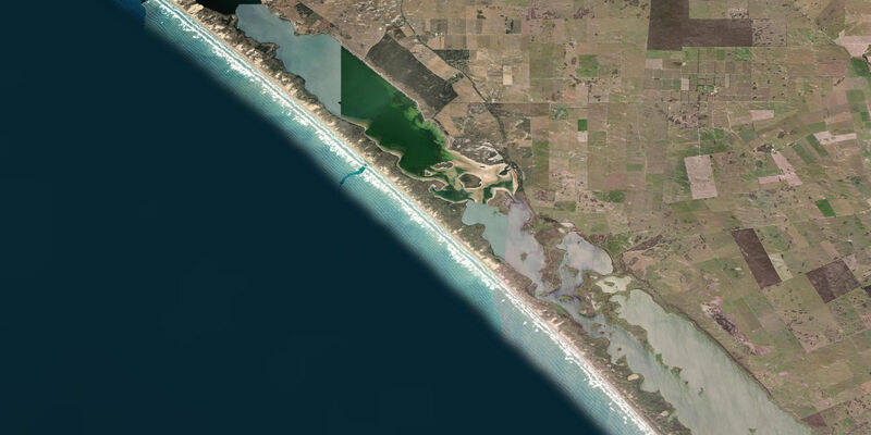 Satellite view of the coast near Rabbit Island