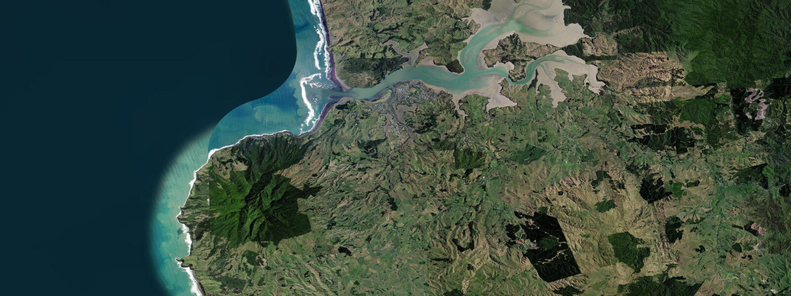 Satellite view of the coast near Raglan