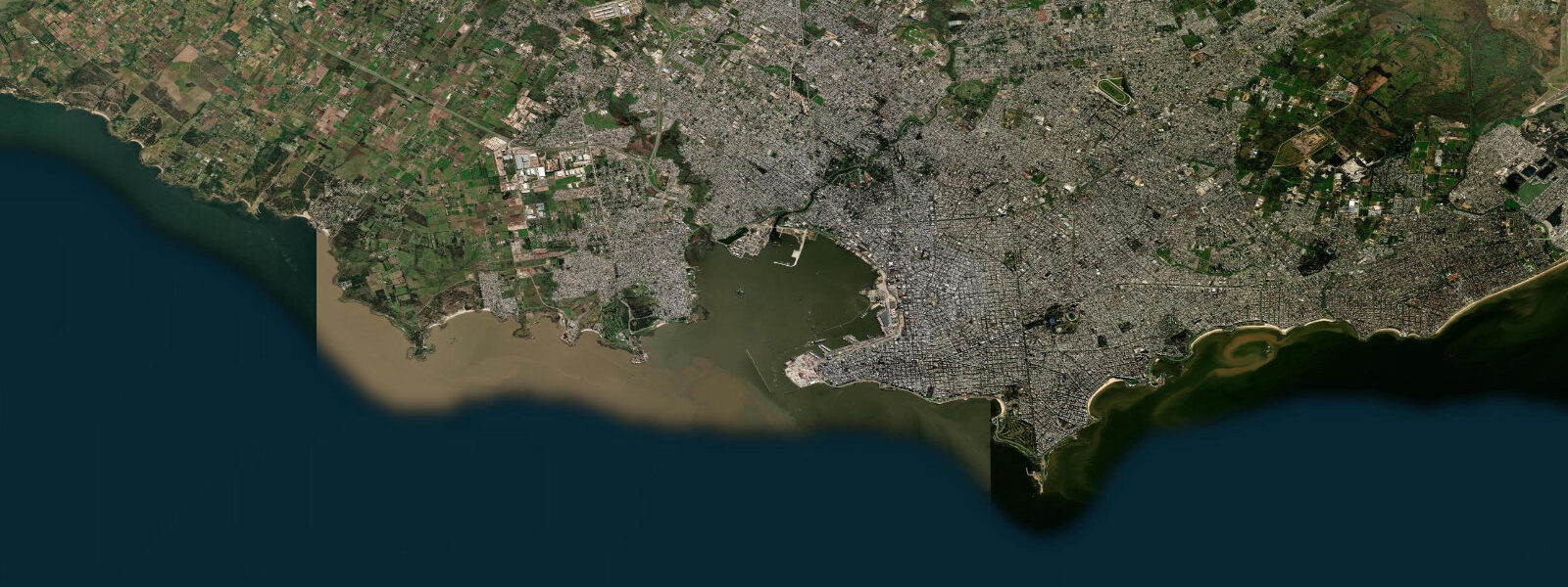Satellite view of the coast near Montevideo Rambla