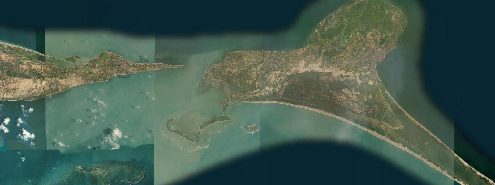 Satellite view of the coast near Rameswaram, Tamil Nadu