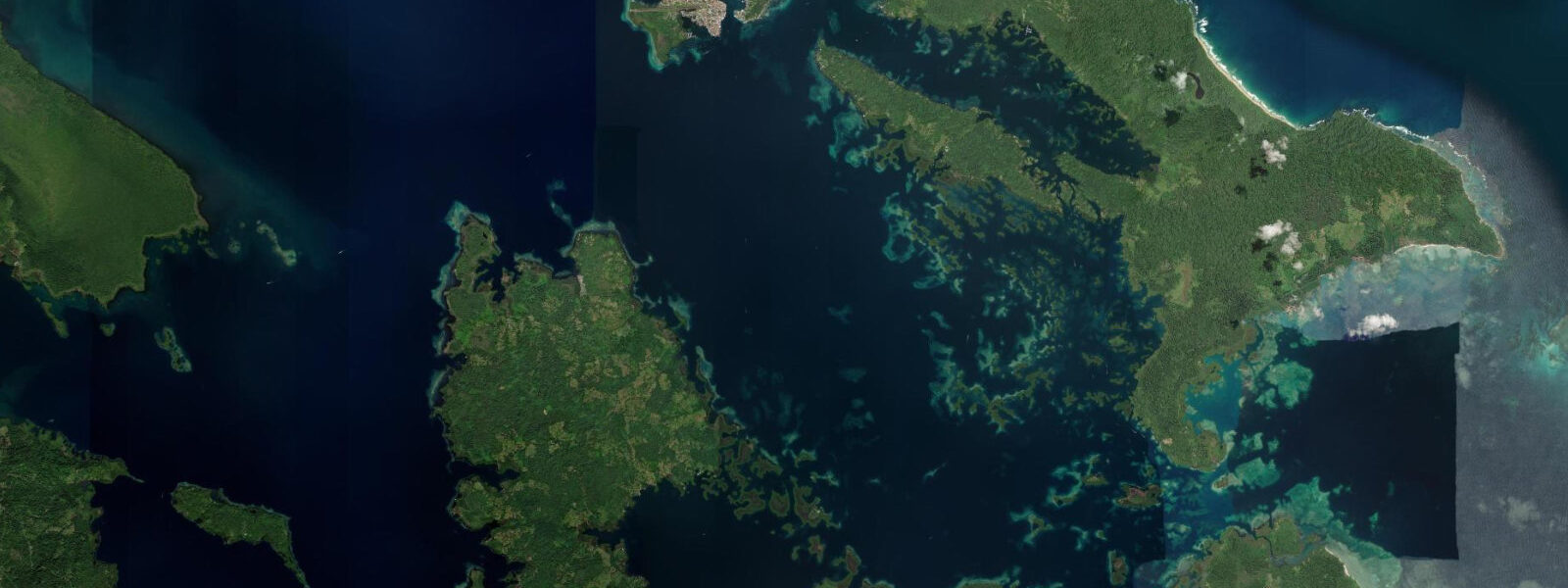 Satellite view of the coast near Red Frog Beach, Panama