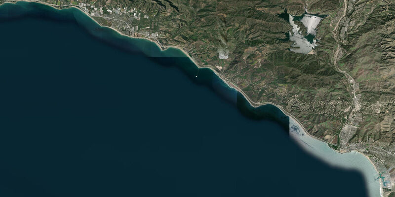 Satellite view of the coast near Rincon Island