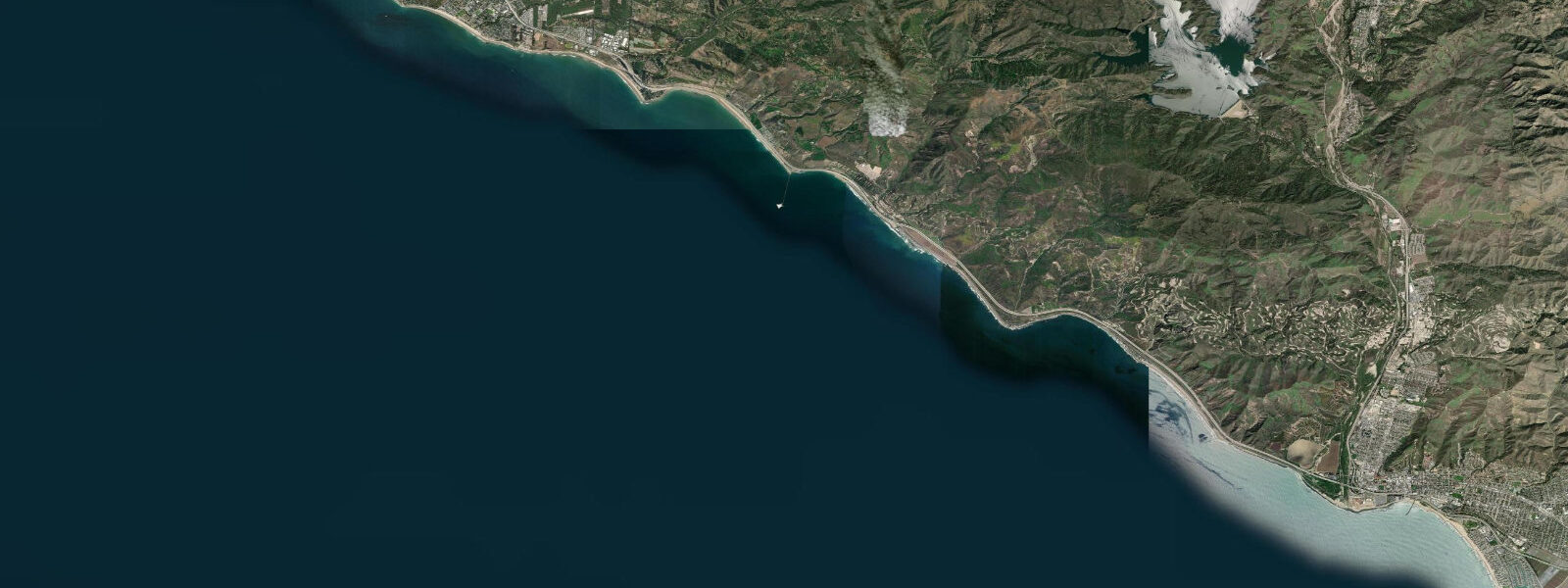 Satellite view of the coast near Rincon Island