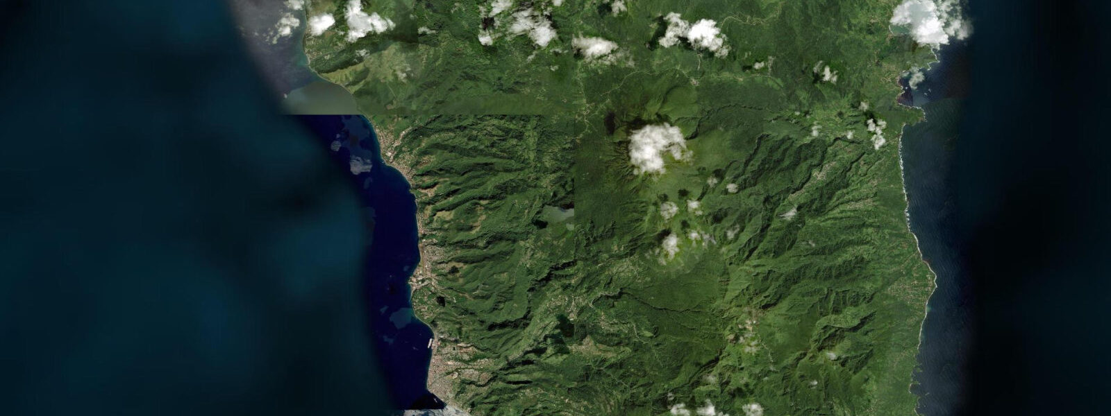 Satellite view of the coast near Roseau, Dominica