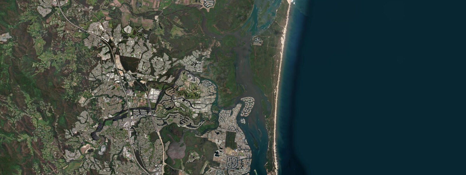Satellite view of the coast near Runaway Bay
