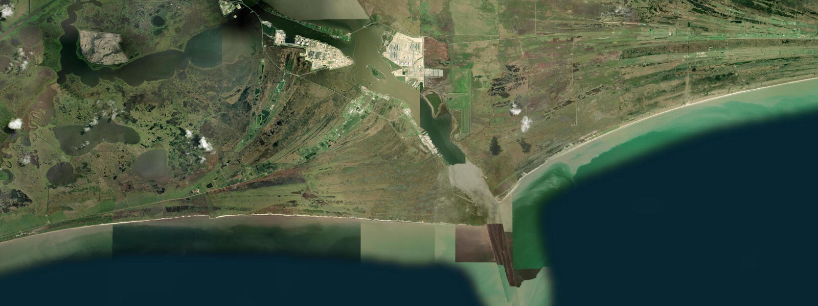 Satellite view of the coast near Sabine Pass