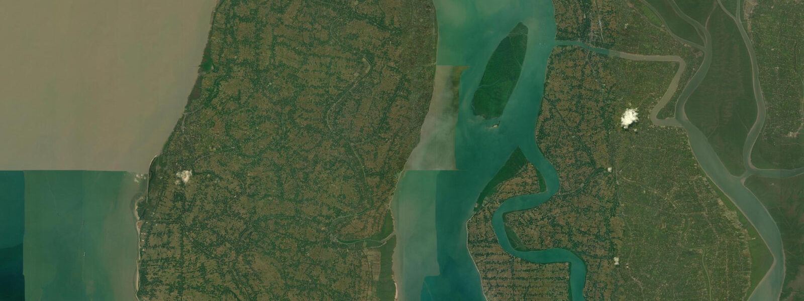 Satellite view of the coast near Sagar Island, West Bengal