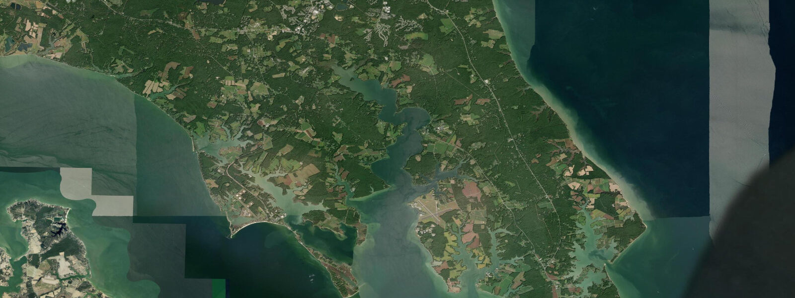Satellite view of the coast near Saint Marys City