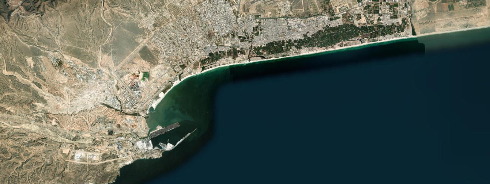 Satellite view of the coast near Salalah