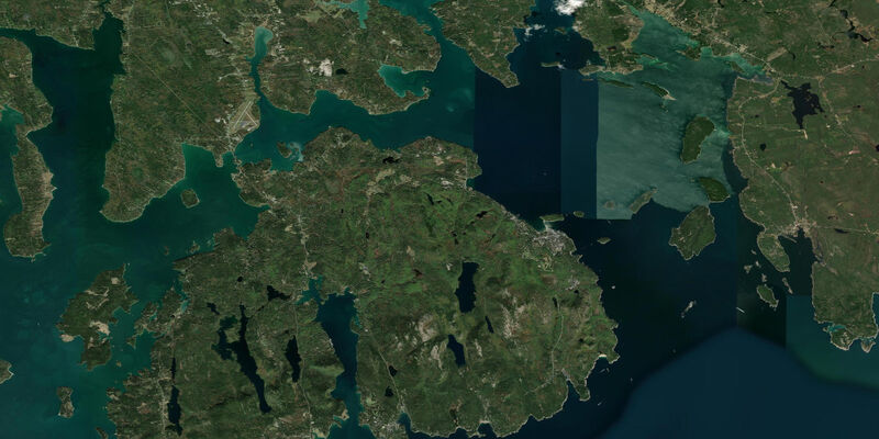 Satellite view of the coast near Salsbury Cove