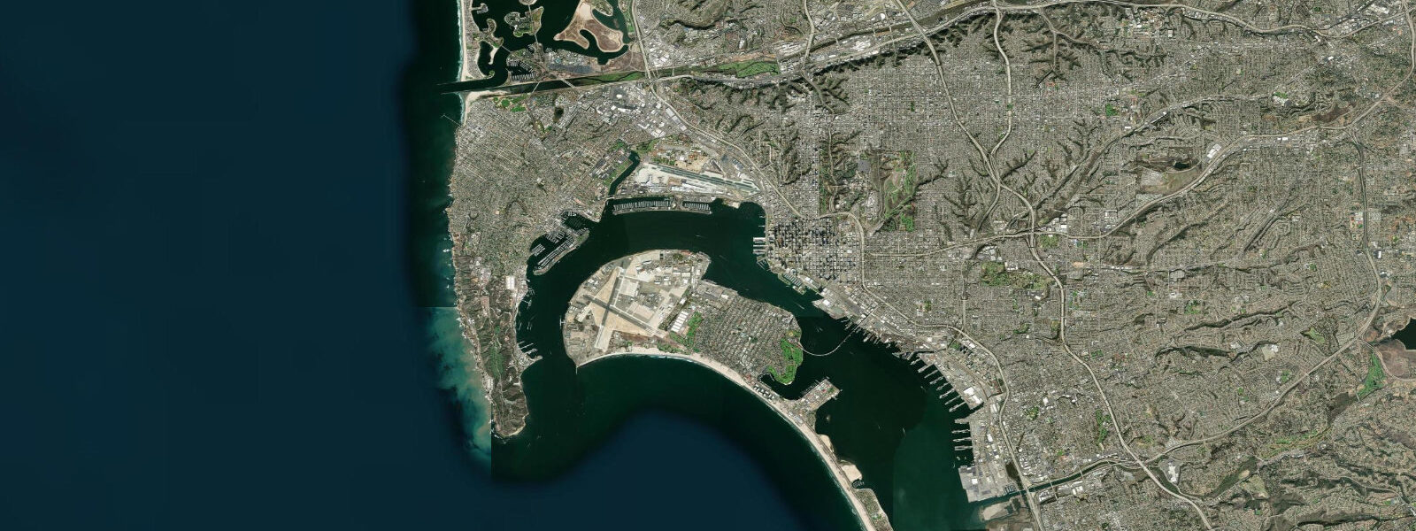 Satellite view of the coast near San Diego, CA