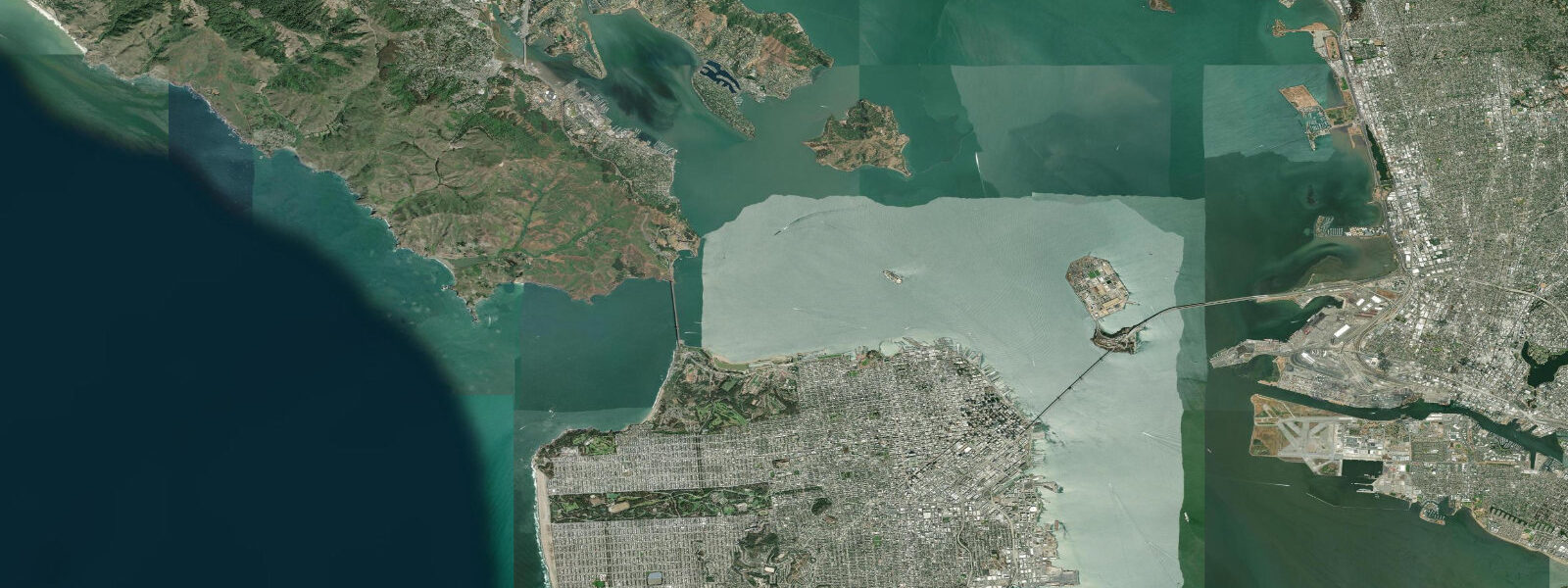 Satellite view of the coast near San Francisco, CA