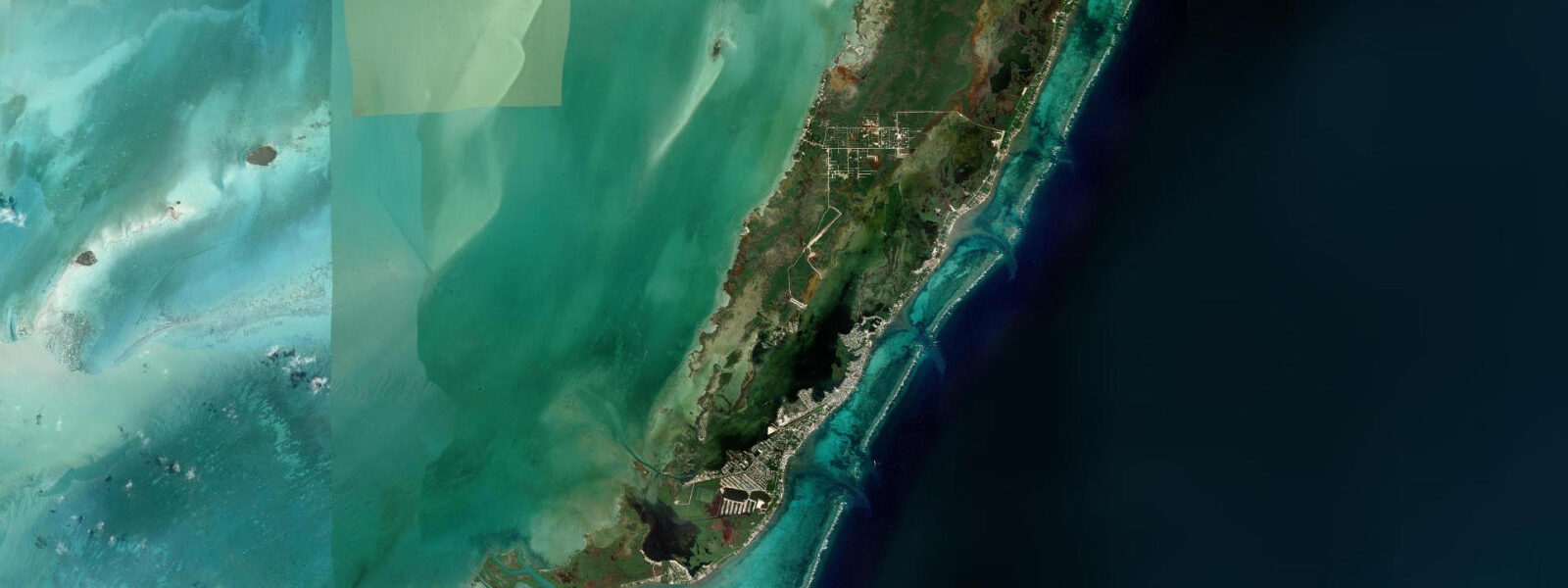 Satellite view of the coast near San Pedro, Ambergris Caye