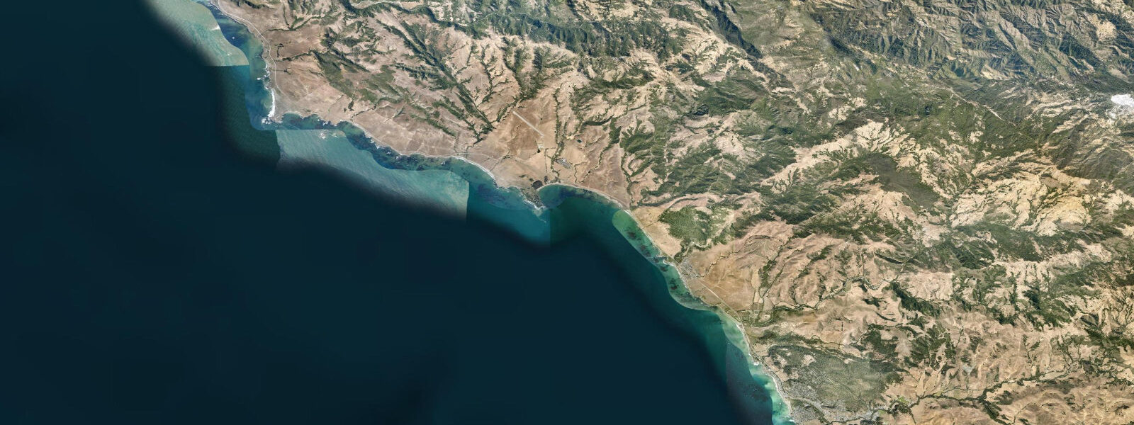 Satellite view of the coast near San Simeon