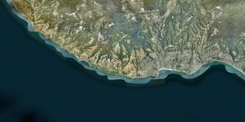 Satellite view of the coast near Santa Cruz