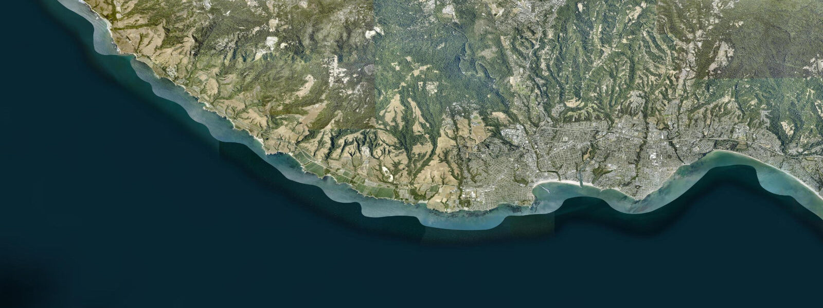 Satellite view of the coast near Santa Cruz