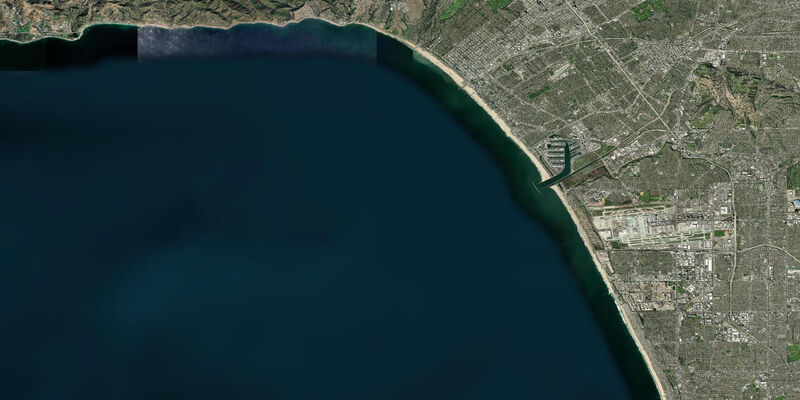 Satellite view of the coast near Santa Monica, CA