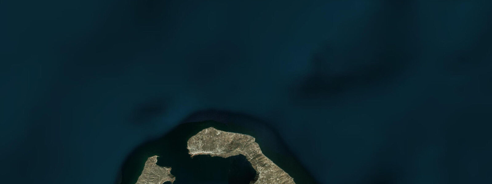 Satellite view of the coast near Santorini