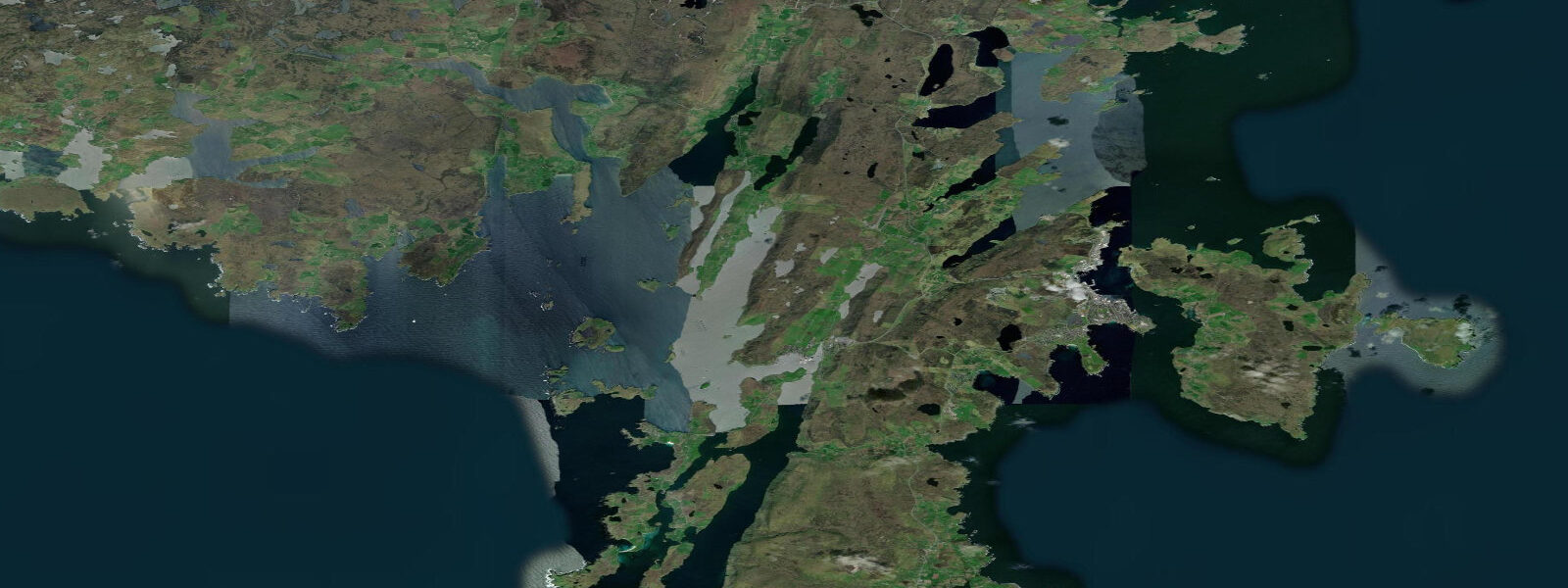 Satellite view of the coast near Scalloway