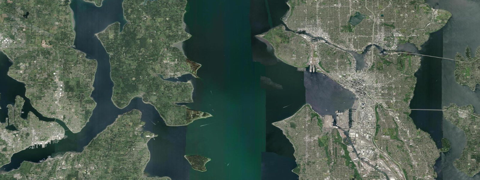 Satellite view of the coast near Seattle, WA