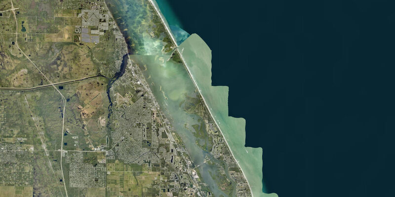 Satellite view of the coast near Sebastian Inlet