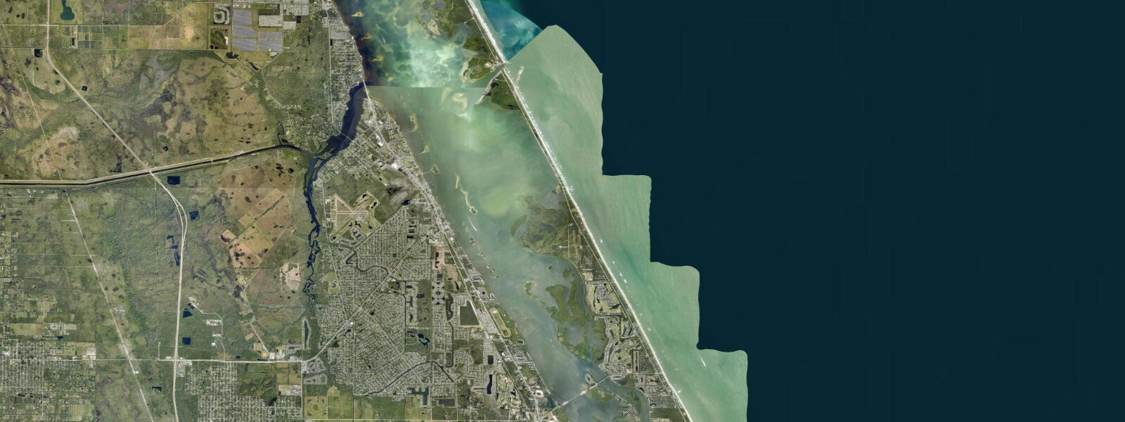 Satellite view of the coast near Sebastian Inlet