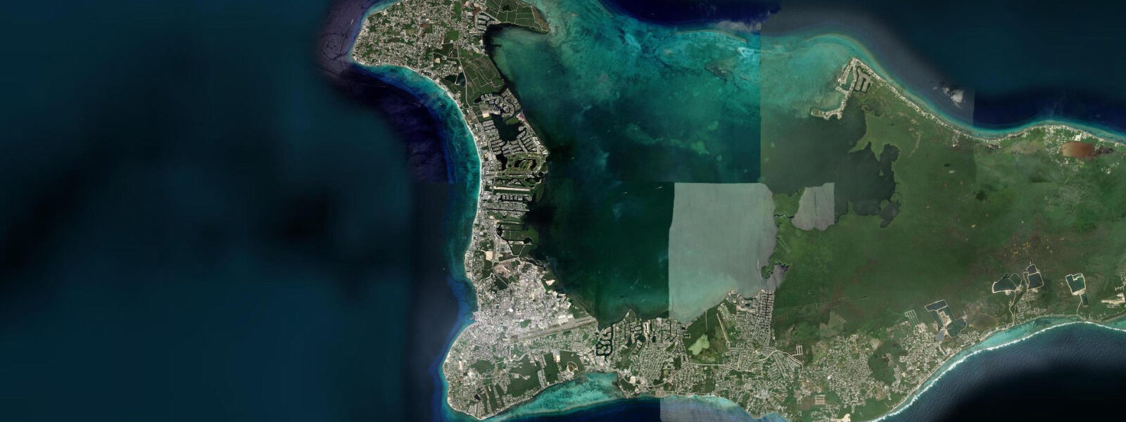 Satellite view of the coast near Seven Mile Beach