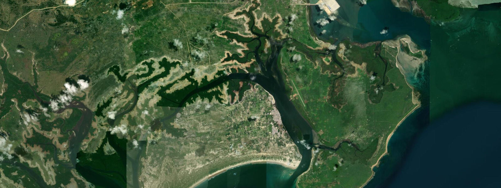 Satellite view of the coast near Shela Beach